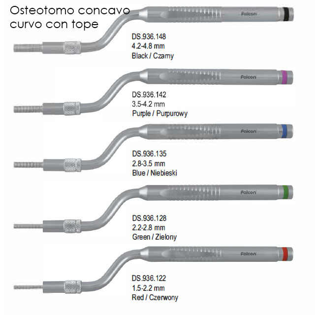 osteotomo concavo con tope , curvado